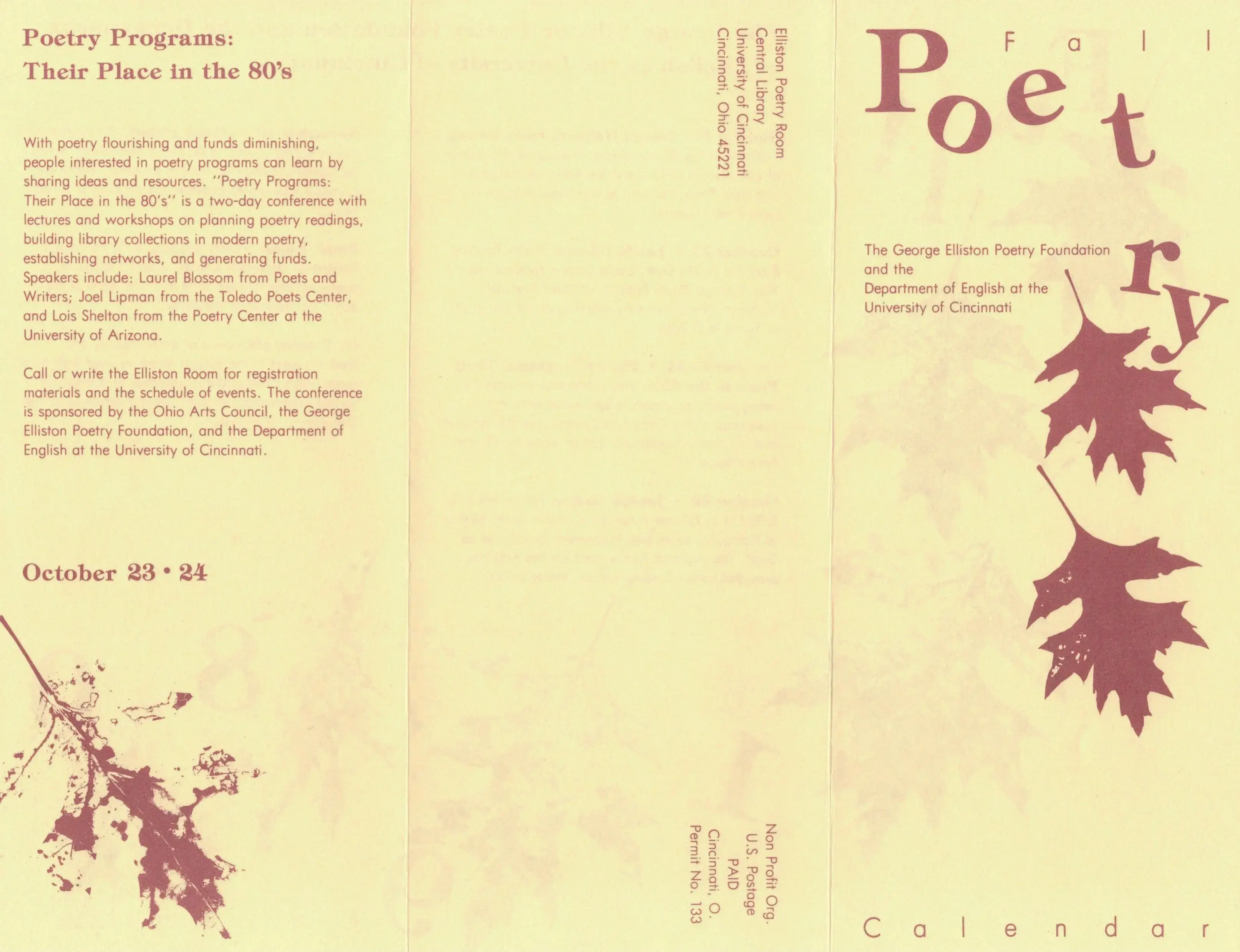 The Elliston Poetry Room porgram brochure.
